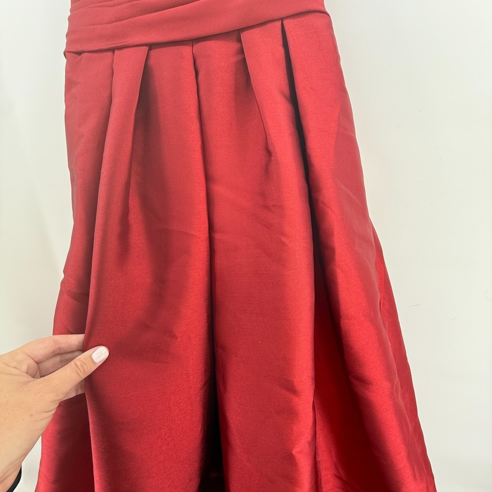 Pronovias Naomi Gown Women 10 Wine Red Mikado Strapless Pleated Formal Dress - Picture 5 of 16